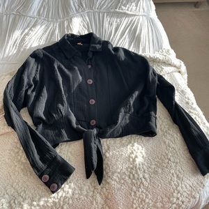 Free people black button up top